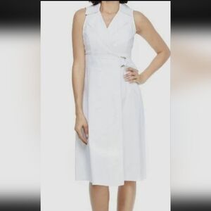 London Times Women's Bright White Fit & Flare Belted Faux Wrap Dress Size 8